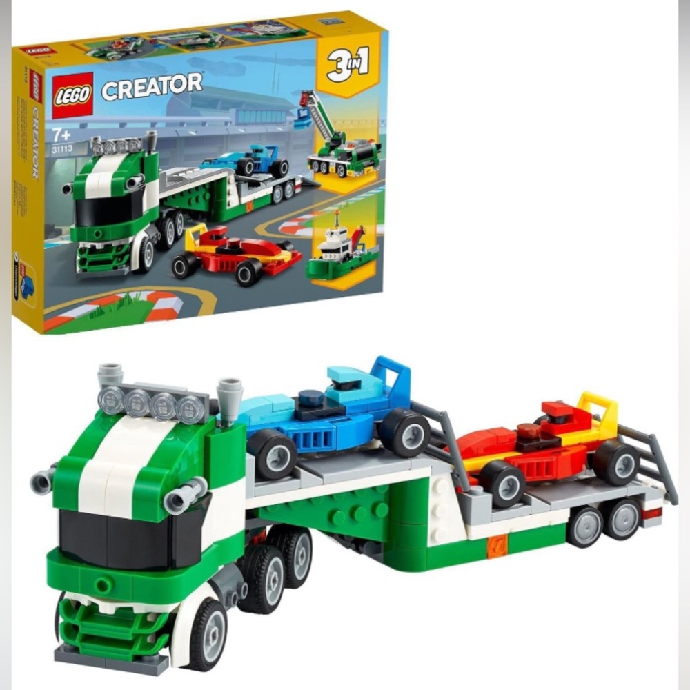 LEGO Creator 3-in-1 Race Car Transport  Construction Truck Trailer Crane Tug Set